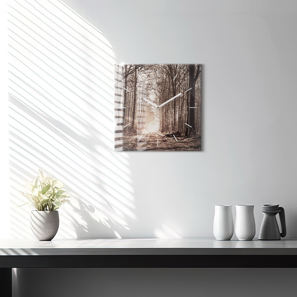 Reloj cuadrado Camino forestal en sepia