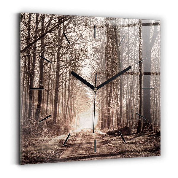 Reloj cuadrado Camino forestal en sepia