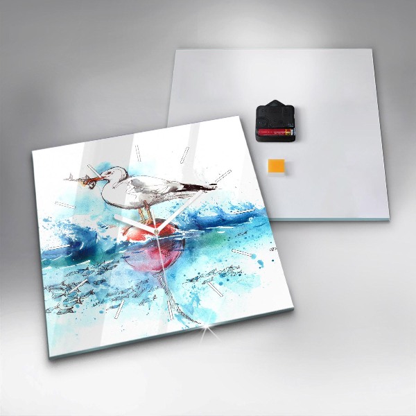 Reloj de pared cuadrado Gaviota pintada