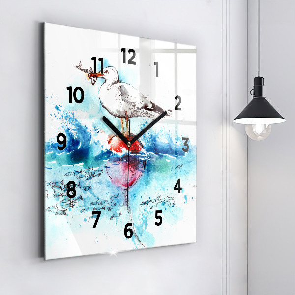 Reloj de pared cuadrado Gaviota pintada
