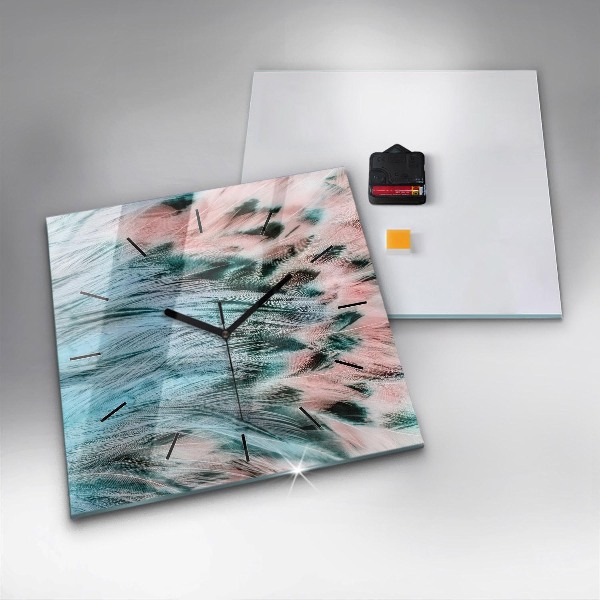 Reloj de pared cuadrado Plumas de colores
