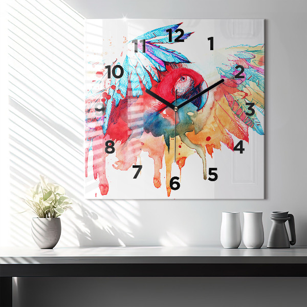 Reloj cuadrado Loro rojo de colores