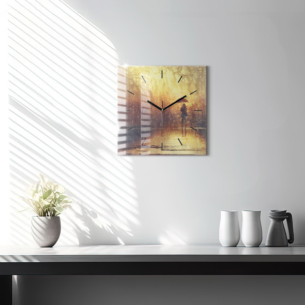 Reloj de pared cuadrado Mujer con paraguas