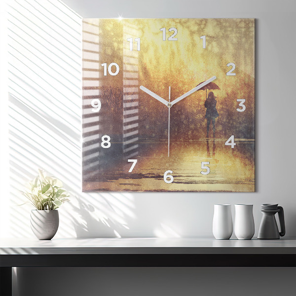 Reloj de pared cuadrado Mujer con paraguas
