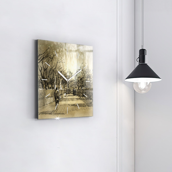 Reloj cuadrado Parque y árboles en sepia