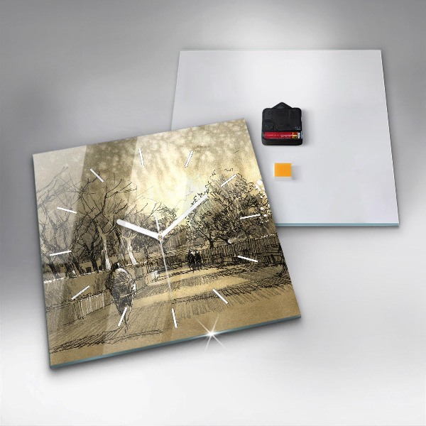 Reloj cuadrado Parque y árboles en sepia