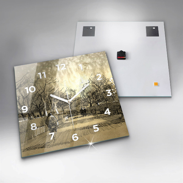 Reloj cuadrado Parque y árboles en sepia