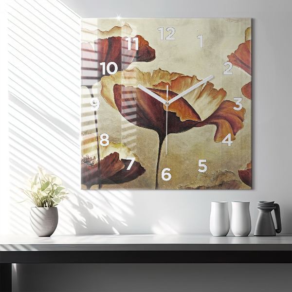 Reloj de pared cuadrado Amapolas pintadas