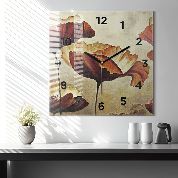 Reloj de pared cuadrado Amapolas pintadas
