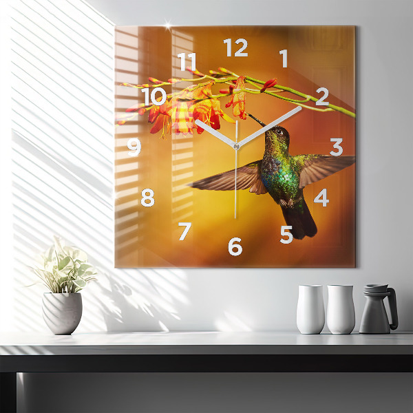 Reloj de pared cuadrado Pájaro colibrí