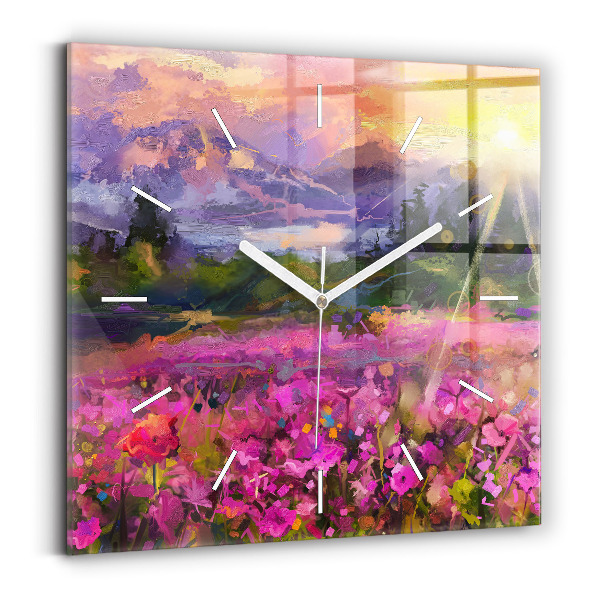 Reloj cuadrado Paisaje de naturaleza y flores