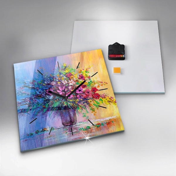 Reloj de pared cuadrado Flores en un jarrón