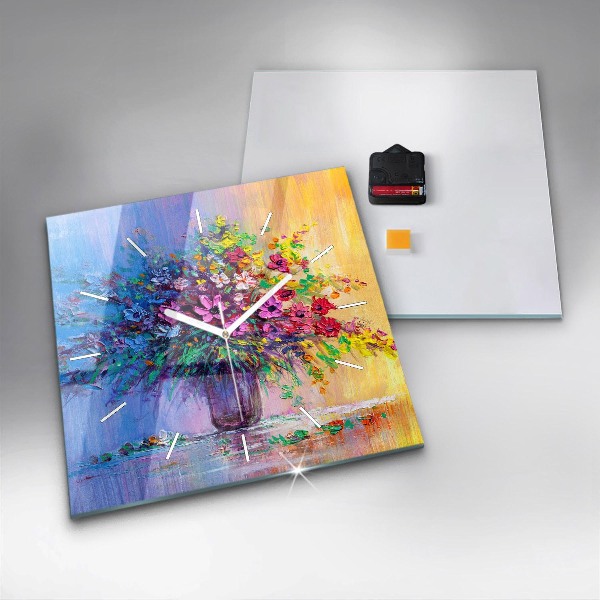 Reloj de pared cuadrado Flores en un jarrón