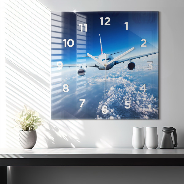 Reloj de pared cuadrado Avión Nubes