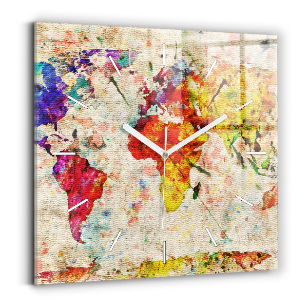 Reloj cuadrado Mapamundi de colores