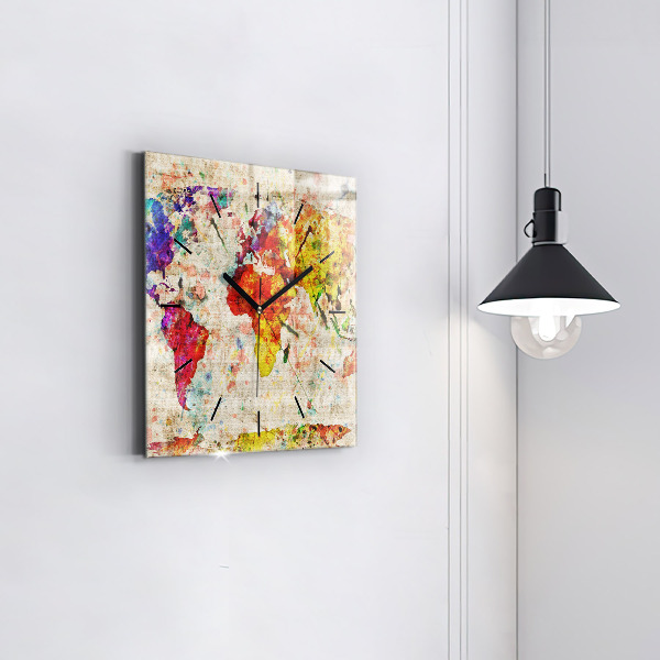 Reloj cuadrado Mapamundi de colores