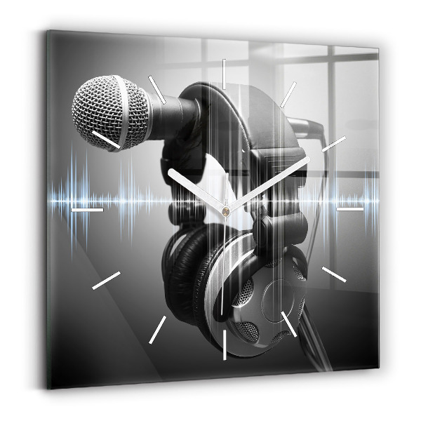 Reloj de pared cuadrado Micrófono y auriculares
