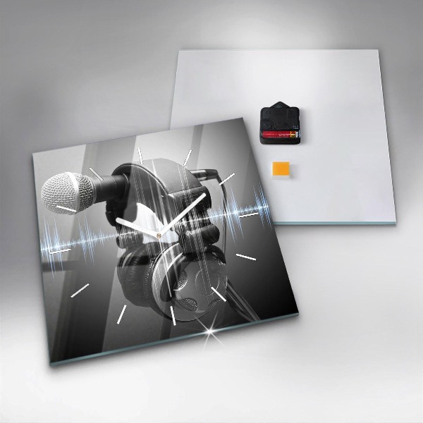 Reloj de pared cuadrado Micrófono y auriculares