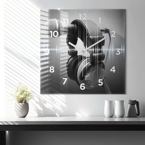 Reloj de pared cuadrado Micrófono y auriculares