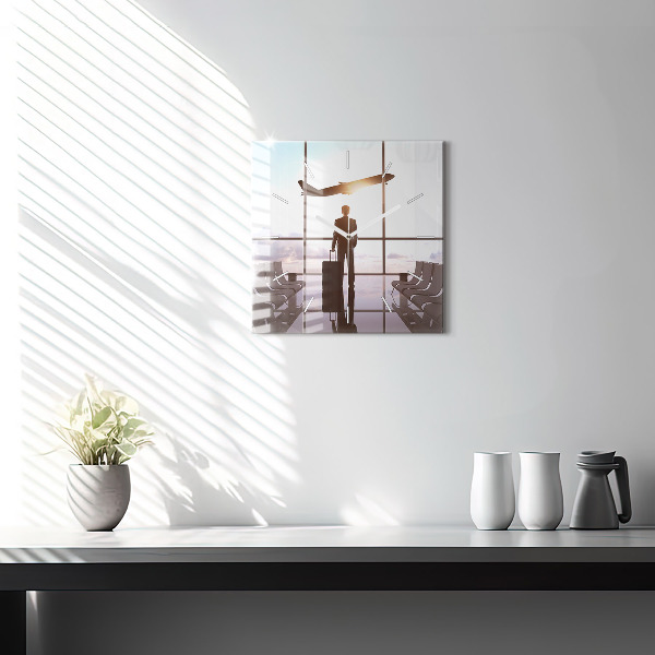 Reloj de pared cuadrado Hombre en el aeropuerto