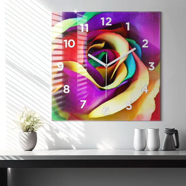 Reloj de pared cuadrado Rosa arco iris