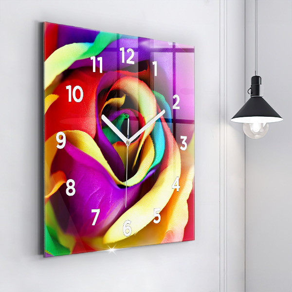 Reloj de pared cuadrado Rosa arco iris
