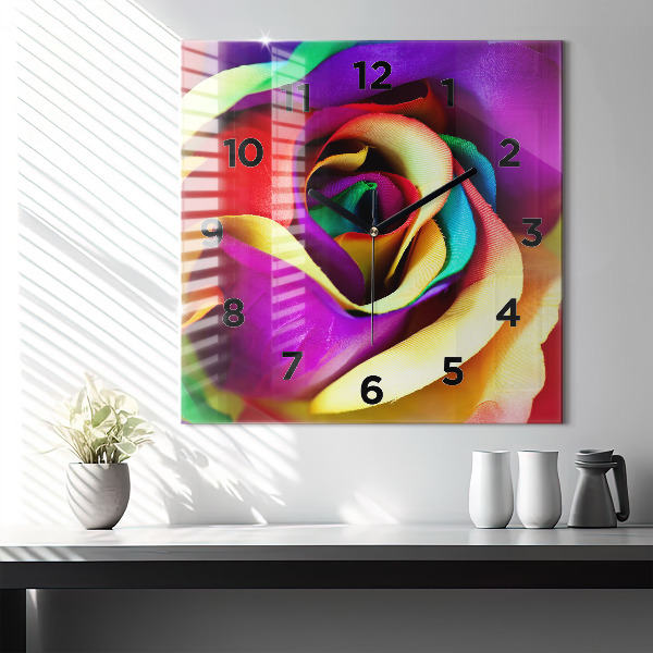 Reloj de pared cuadrado Rosa arco iris