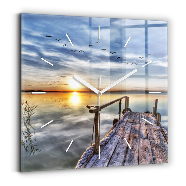 Reloj de pared cuadrado Atardecer Lago