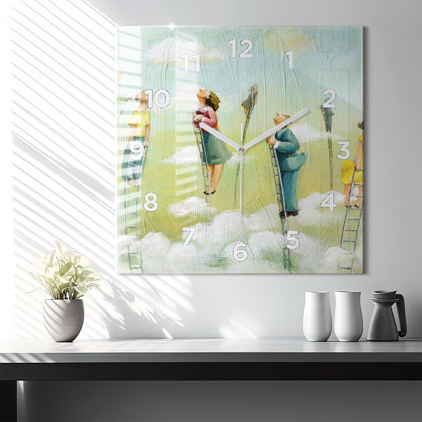 Reloj cuadrado Gente en una escalera