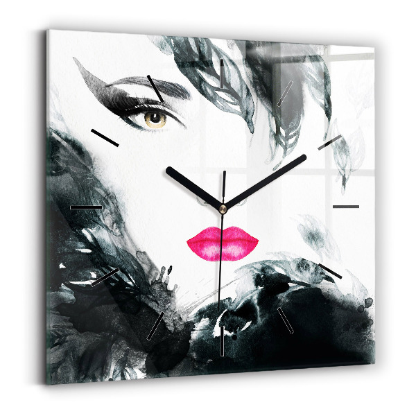 Reloj de pared cuadrado Retrato de mujer con labios rojos