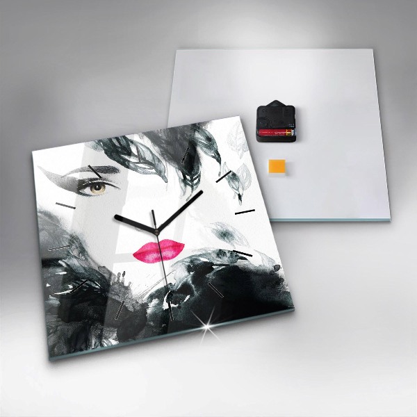 Reloj de pared cuadrado Retrato de mujer con labios rojos