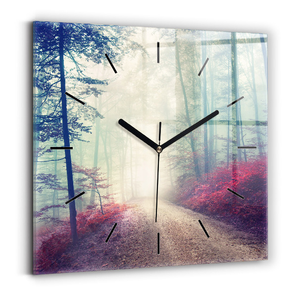 Reloj de pared cuadrado Carretera otoñal Bosque Niebla