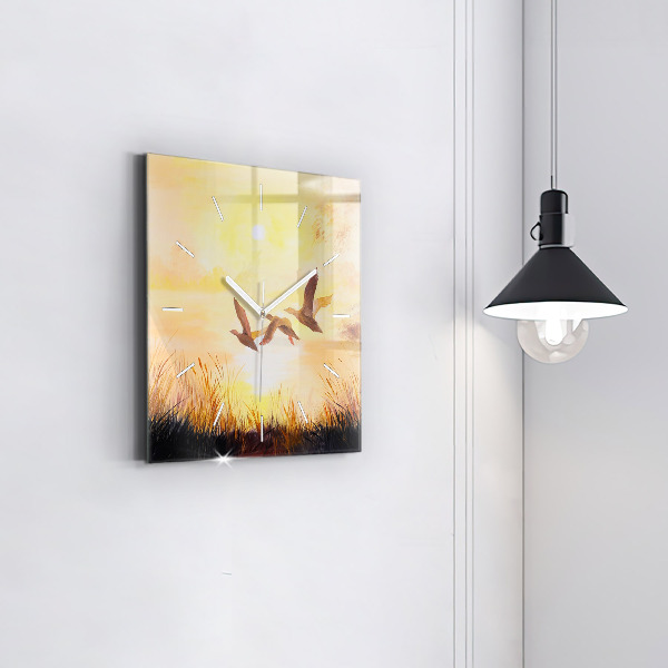 Reloj de pared cuadrado Grullas al atardecer