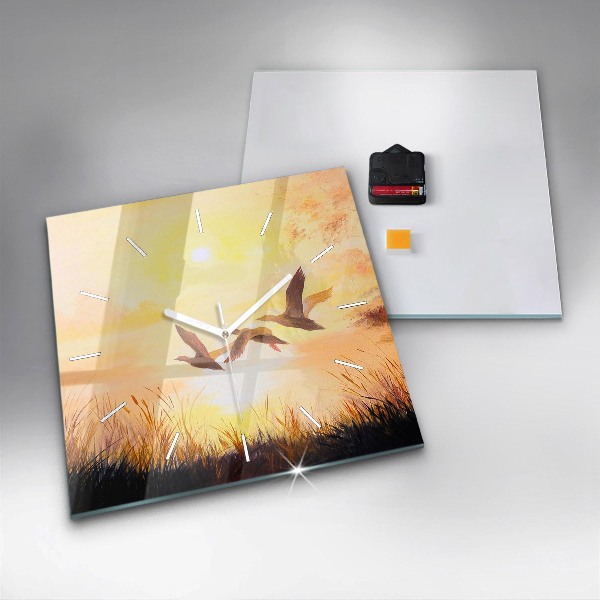 Reloj de pared cuadrado Grullas al atardecer