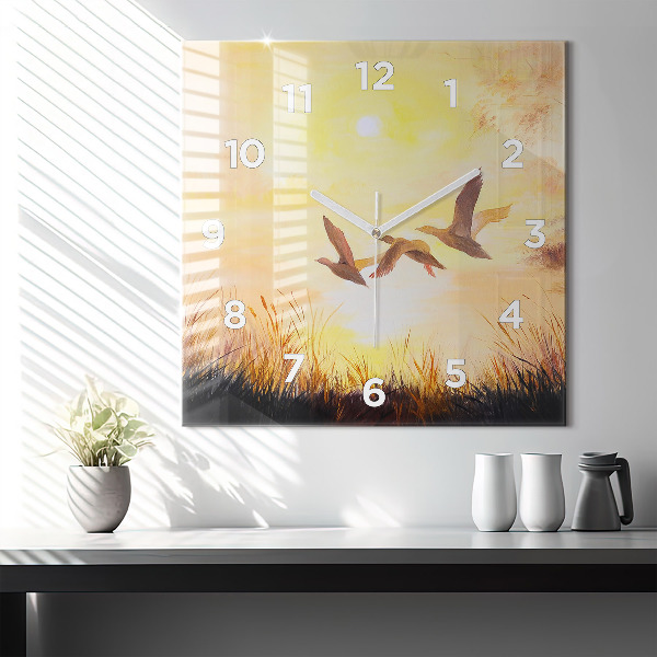 Reloj de pared cuadrado Grullas al atardecer