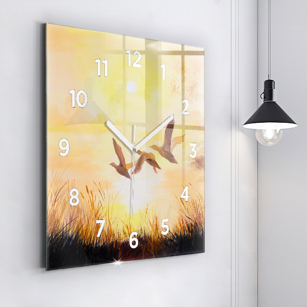Reloj de pared cuadrado Grullas al atardecer