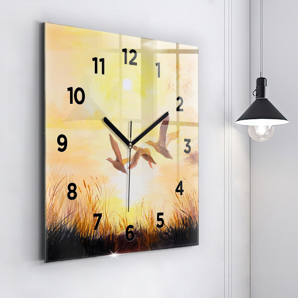Reloj de pared cuadrado Grullas al atardecer