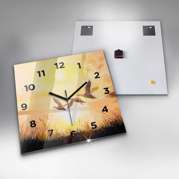 Reloj de pared cuadrado Grullas al atardecer