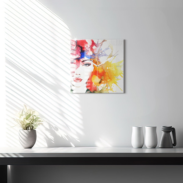 Reloj de pared cuadrado Retrato colorido de una mujer