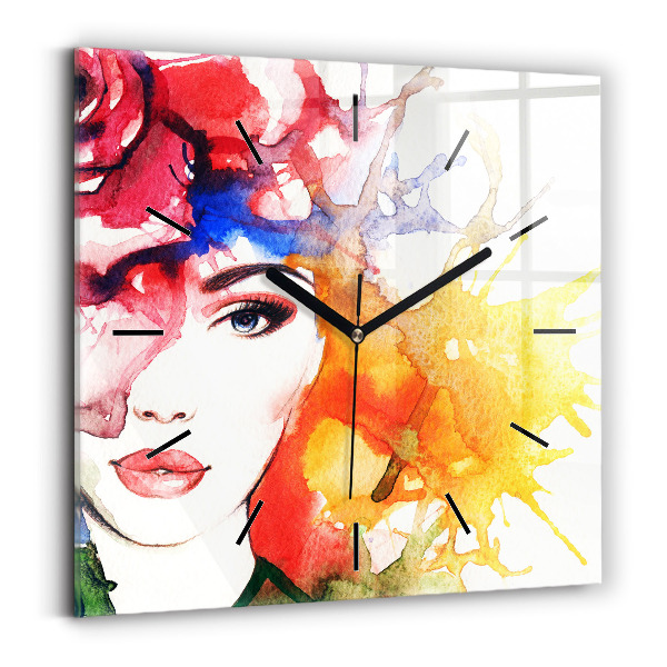 Reloj de pared cuadrado Retrato colorido de una mujer