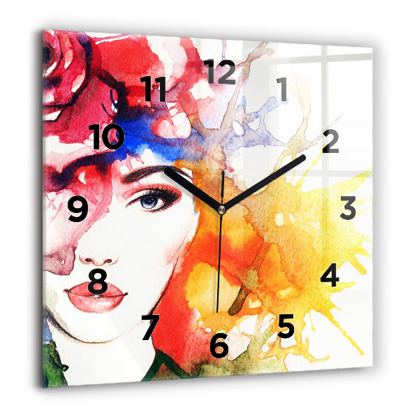 Reloj de pared cuadrado Retrato colorido de una mujer