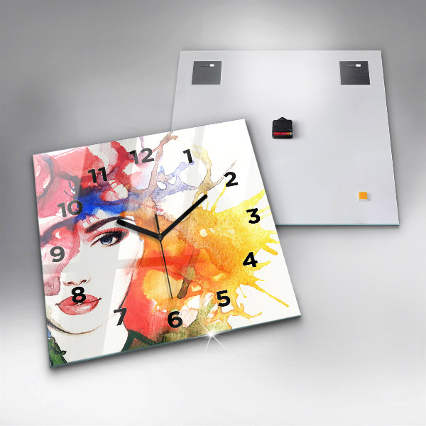 Reloj de pared cuadrado Retrato colorido de una mujer