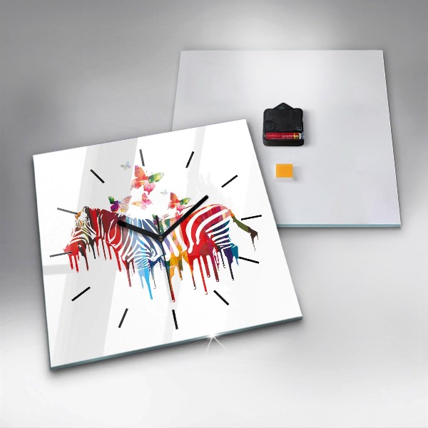 Reloj de pared cuadrado Cebra de colores