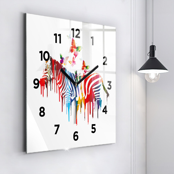 Reloj de pared cuadrado Cebra de colores