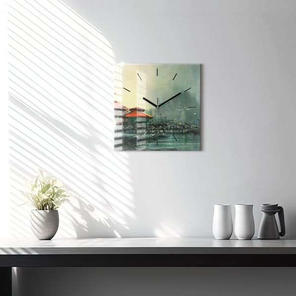 Reloj de pared cuadrado Pueblo pesquero