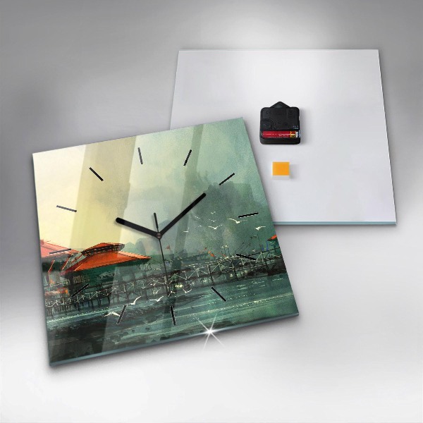 Reloj de pared cuadrado Pueblo pesquero