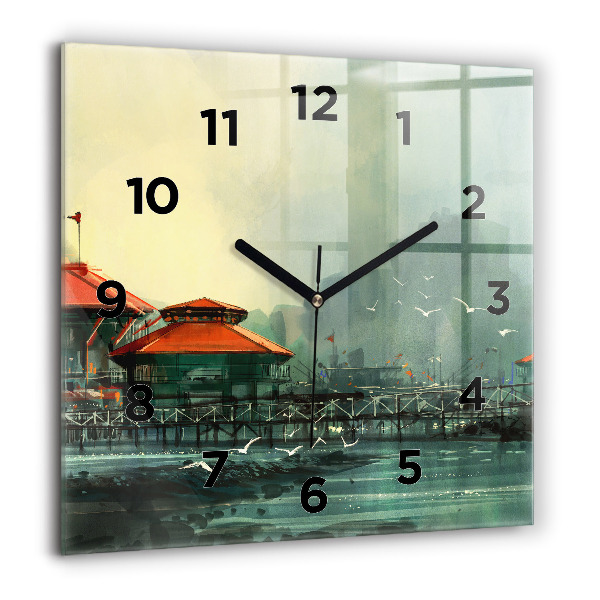 Reloj de pared cuadrado Pueblo pesquero