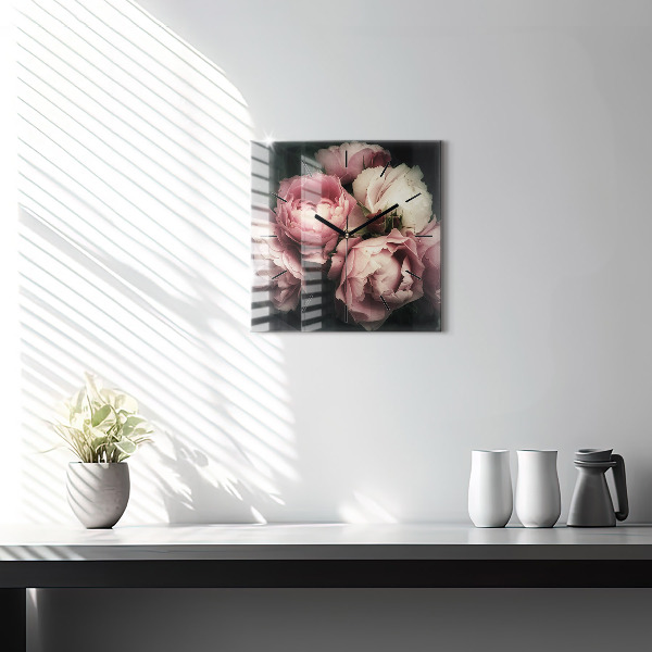 Reloj de pared cuadrado Ramo de rosas rosas