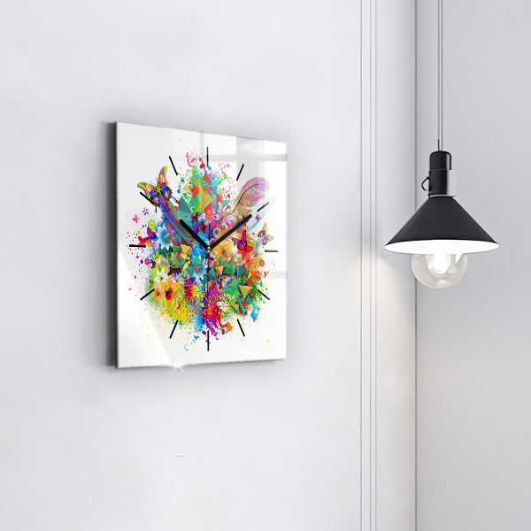Reloj de pared cuadrado Armonía floral con mariposas