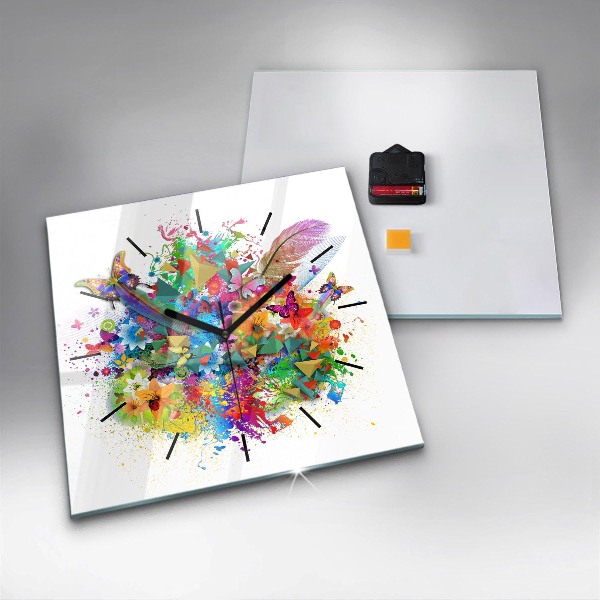 Reloj de pared cuadrado Armonía floral con mariposas